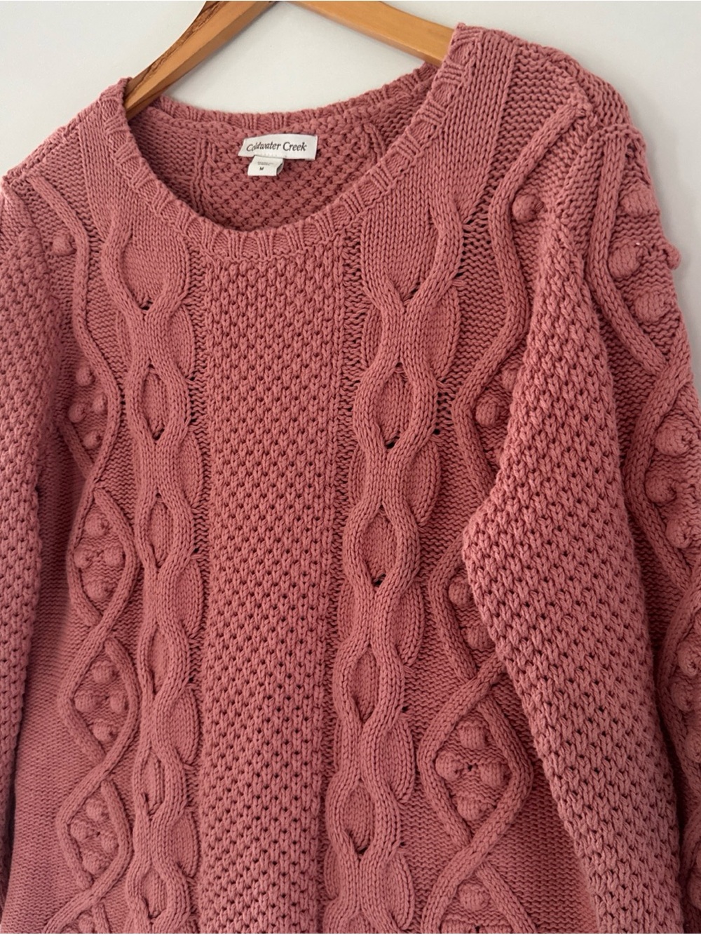 Coldwater Creek Cabled Crew Neck Shaker Sweater Womens Medium Pink Bobble Knit - Picture 5 of 10